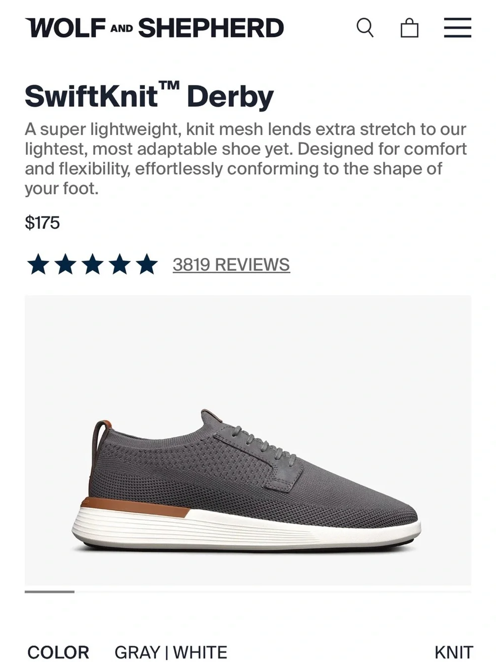 Wolf and Shepherd SwiftKnit Derby - Gray/White
